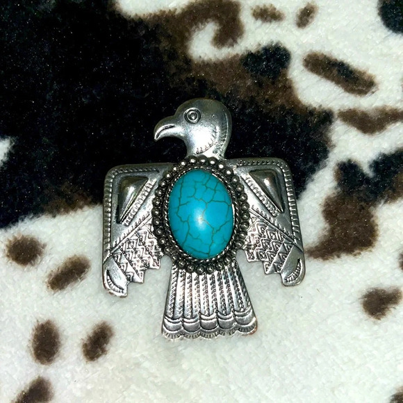 🚨‼️WESTERN SILVER & TURQUOISE THUNDERBIRD PENDANT‼️🚨 - Picture 2 of 4